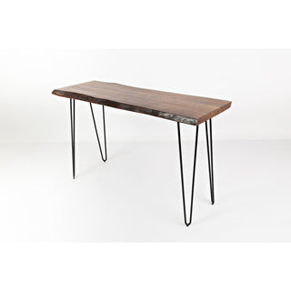 Console Table in Solid Acacia Wood with Metal Hairpin Legs, Chestnut