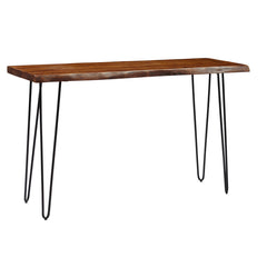 Console Table in Solid Acacia Wood with Metal Hairpin Legs, Chestnut