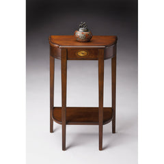 Console Table in Solid and Engineered Wood with Open Shelf, Distressed Olive Ash Burl