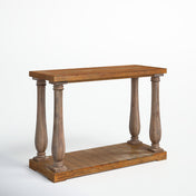 Console Table in Solid Pine with Lower Shelf, Weathered Pine