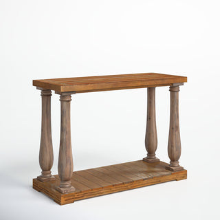 Console Table in Solid Pine with Lower Shelf, Weathered Pine