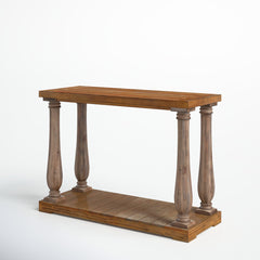 Console Table in Solid Pine with Lower Shelf, Weathered Pine