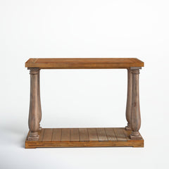 Console Table in Solid Pine with Lower Shelf, Weathered Pine