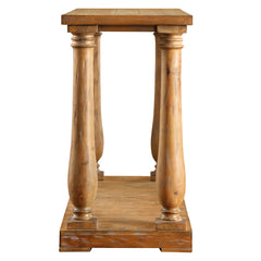 Console Table in Solid Pine with Lower Shelf, Weathered Pine