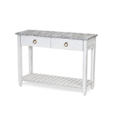 Console Table in Solid Wood with Drawers, Distressed Gray
