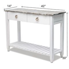 Console Table in Solid Wood with Drawers, Distressed Gray