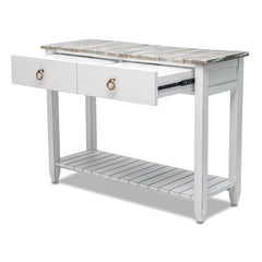 Console Table in Solid Wood with Drawers, Distressed Gray