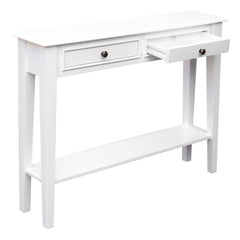 Console Table in White with Two Drawers and Open Shelf