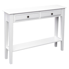 Console Table in White with Two Drawers and Open Shelf