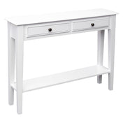 Console Table in White with Two Drawers and Open Shelf