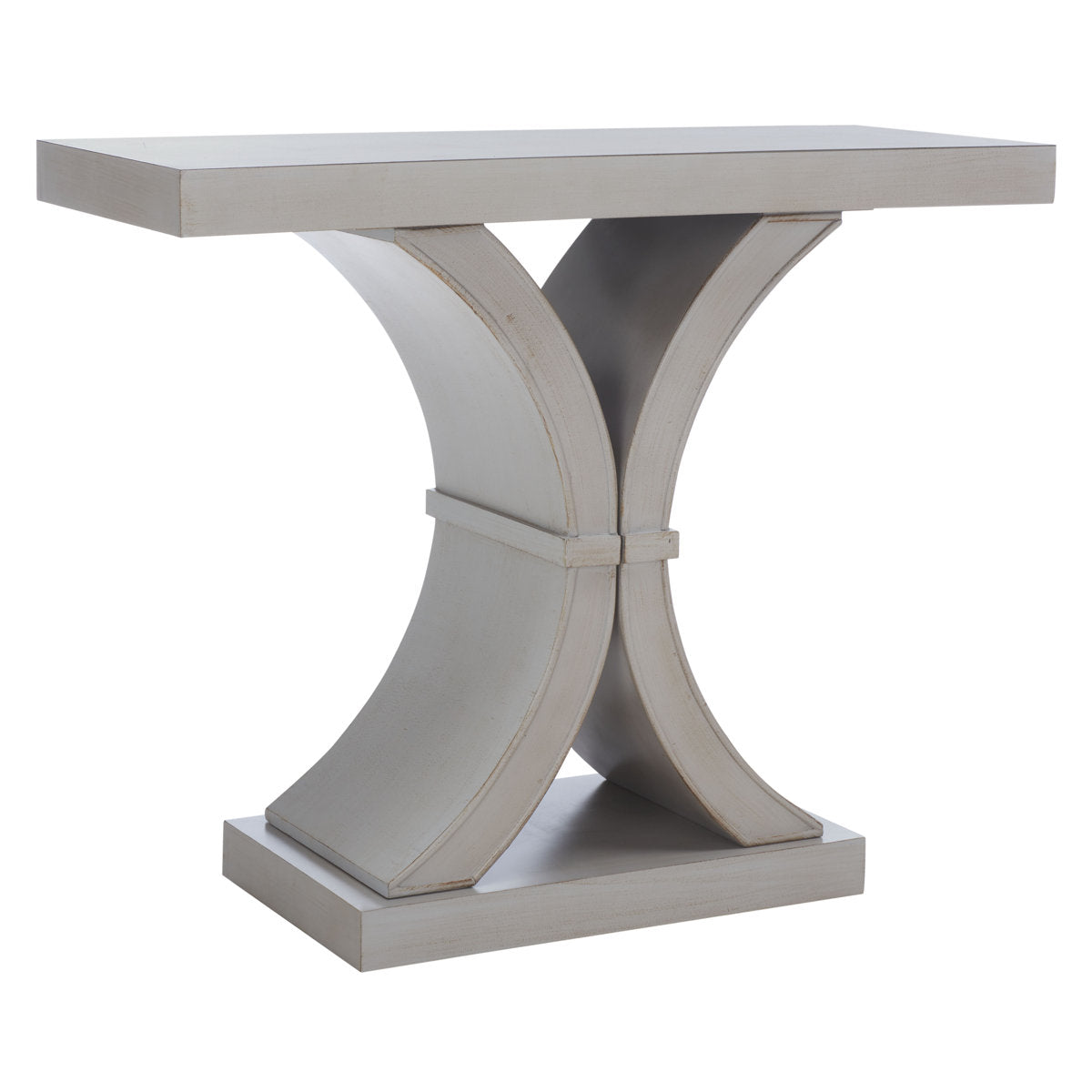 Console Table, Manufactured and Solid Wood with Pedestal Base, Gray