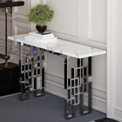 Console Table, Manufactured Wood Top, White and Silver Metal Base