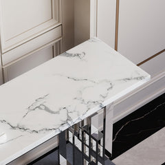 Console Table, Manufactured Wood Top, White and Silver Metal Base