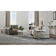 Console Table, Manufactured Wood Top, White and Silver Metal Base
