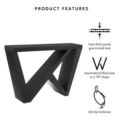 Console Table, Manufactured Wood, W-Shaped Base, Black