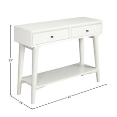 Console Table, Mid-Century, 42 in Wide, White Wood