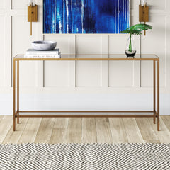 Console Table, Mirrored Glass Top, Iron Base, 60 in Wide