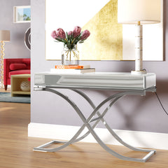 Console Table, Mirrored Glass Top with Iron Cross Legs