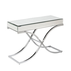 Console Table, Mirrored Glass Top with Iron Cross Legs