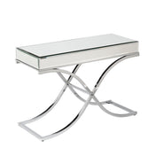 Console Table, Mirrored Glass Top with Iron Cross Legs