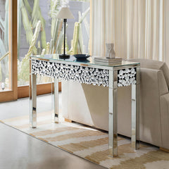 Console Table, Mirrored Glass with Silver Base