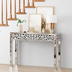 Console Table, Mirrored Glass with Silver Base