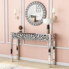 Console Table, Mirrored Glass with Silver Base