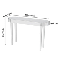 Console Table, Oval Mirrored Glass Top with Silver Base