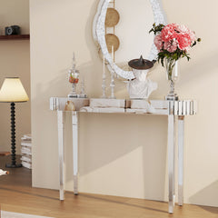 Console Table, Oval Mirrored Glass Top with Silver Base