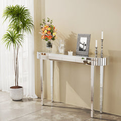 Console Table, Oval Mirrored Glass Top with Silver Base