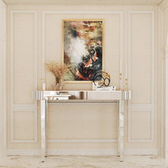 Console Table, Oval Mirrored Glass Top with Silver Base