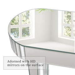 Console Table, Oval Mirrored Glass Top with Silver Base