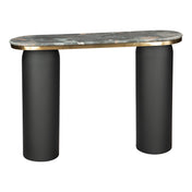 Console Table, Oval Multicolor Marble Top, Black and Gold