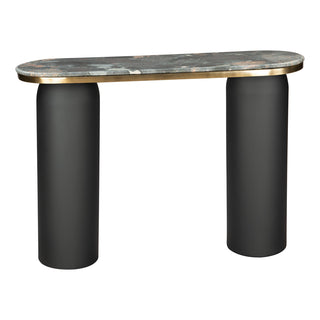 Console Table, Oval Multicolor Marble Top, Black and Gold
