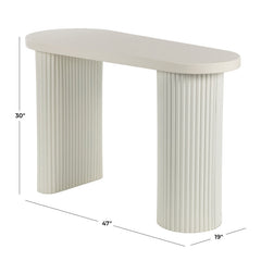 Console Table, Oval, White Metal and Wood, 47 Inch