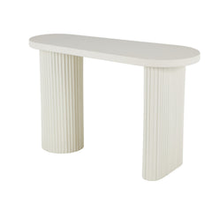 Console Table, Oval, White Metal and Wood, 47 Inch