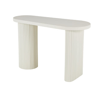 Console Table, Oval, White Metal and Wood, 47 Inch