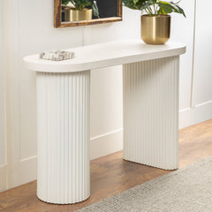 Console Table, Oval, White Metal and Wood, 47 Inch