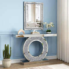 Console Table Set, 2-Piece, Silver Mirrored Glass with MDF Frame