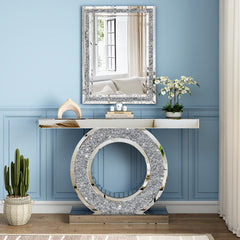 Console Table Set, 2-Piece, Silver Mirrored Glass with MDF Frame