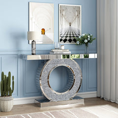Console Table Set, 2-Piece, Silver Mirrored Glass with MDF Frame