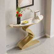 Console Table, Sintered Top with White and Gold Metal Base