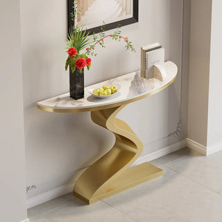 Console Table, Sintered Top with White and Gold Metal Base