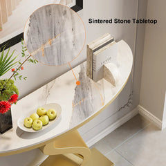 Console Table, Sintered Top with White and Gold Metal Base