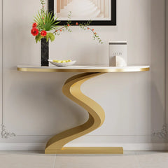 Console Table, Sintered Top with White and Gold Metal Base