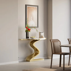 Console Table, Sintered Top with White and Gold Metal Base