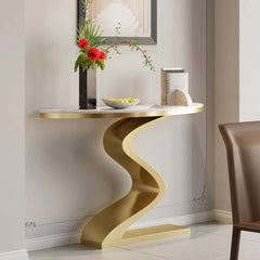Console Table, Sintered Top with White and Gold Metal Base