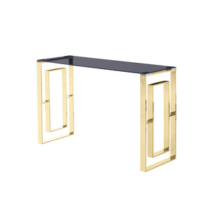 Console Table, Smoked Tempered Glass Top with Gold Stainless-Steel Base