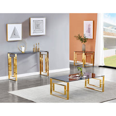 Console Table, Smoked Tempered Glass Top with Gold Stainless-Steel Base