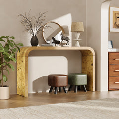 Console Table, Solid Birch Wood in Light Yellow, 52 in Wide